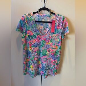Lilly Pulitzer Etta V-Neck Me And My Zesty Multicolor Floral Top Sz. M